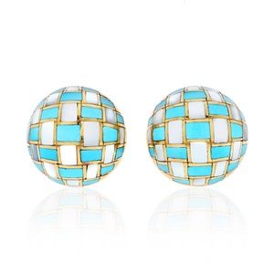 Tiffany & Co. Angela Cummings Checkerboard Mother Of Pearl And Turquoise Earring